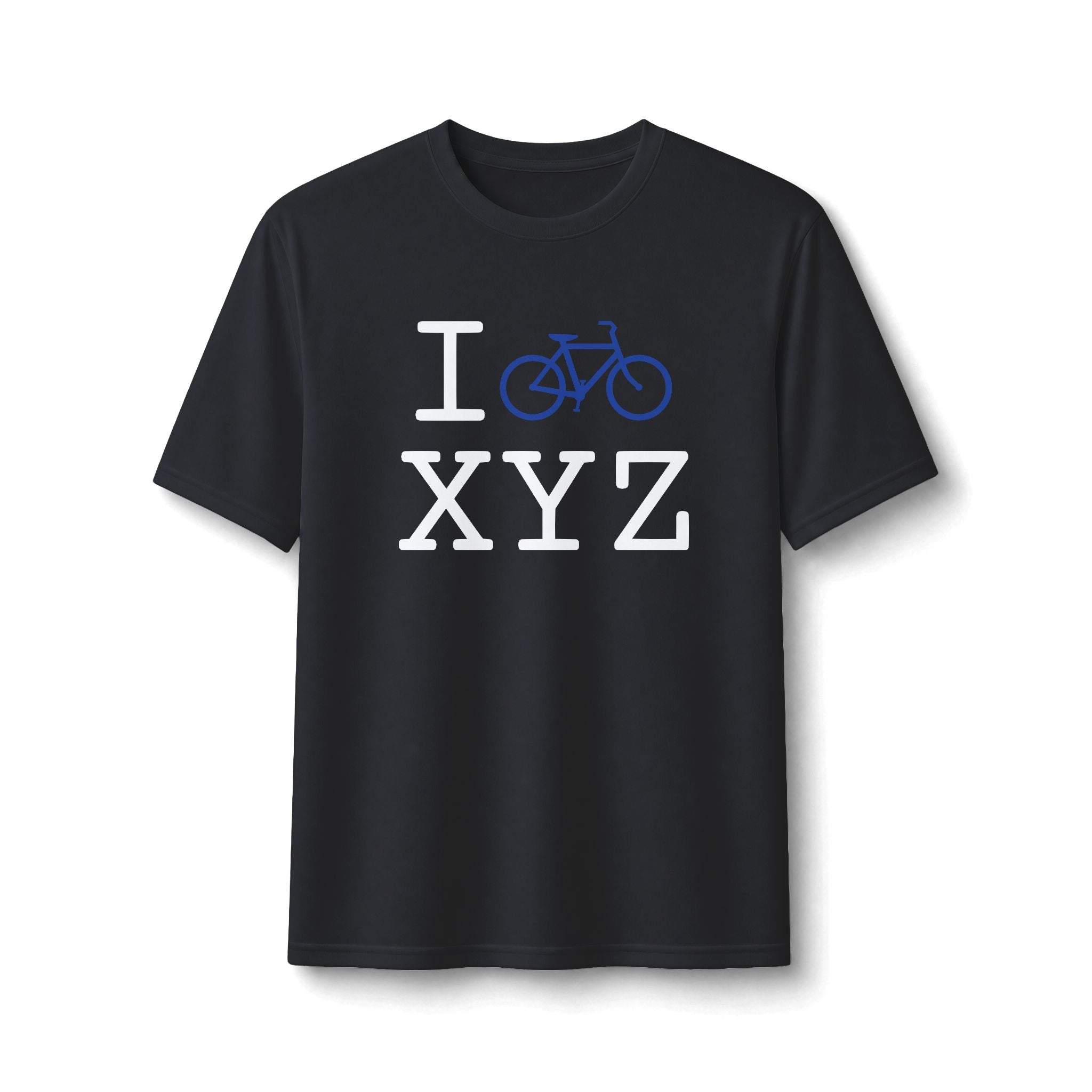 "I Bike ___" athletic T, blue bike