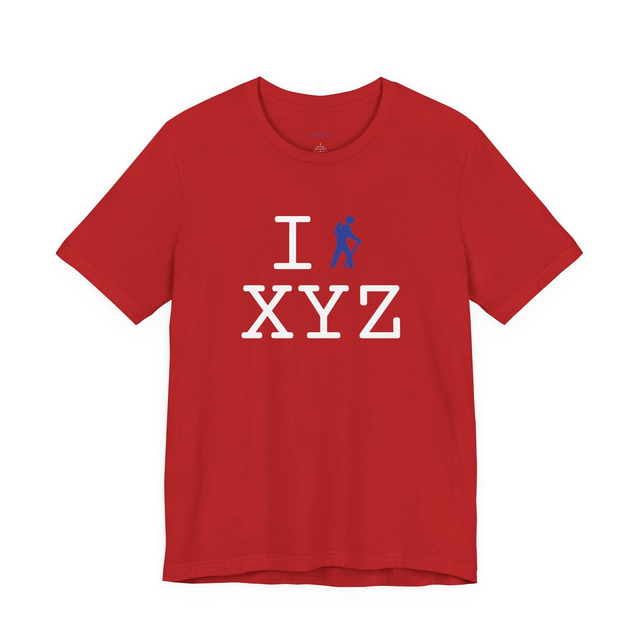 I Hike ___ unisex T, blue hiker