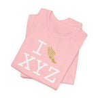 I Run unisex T, gold logo