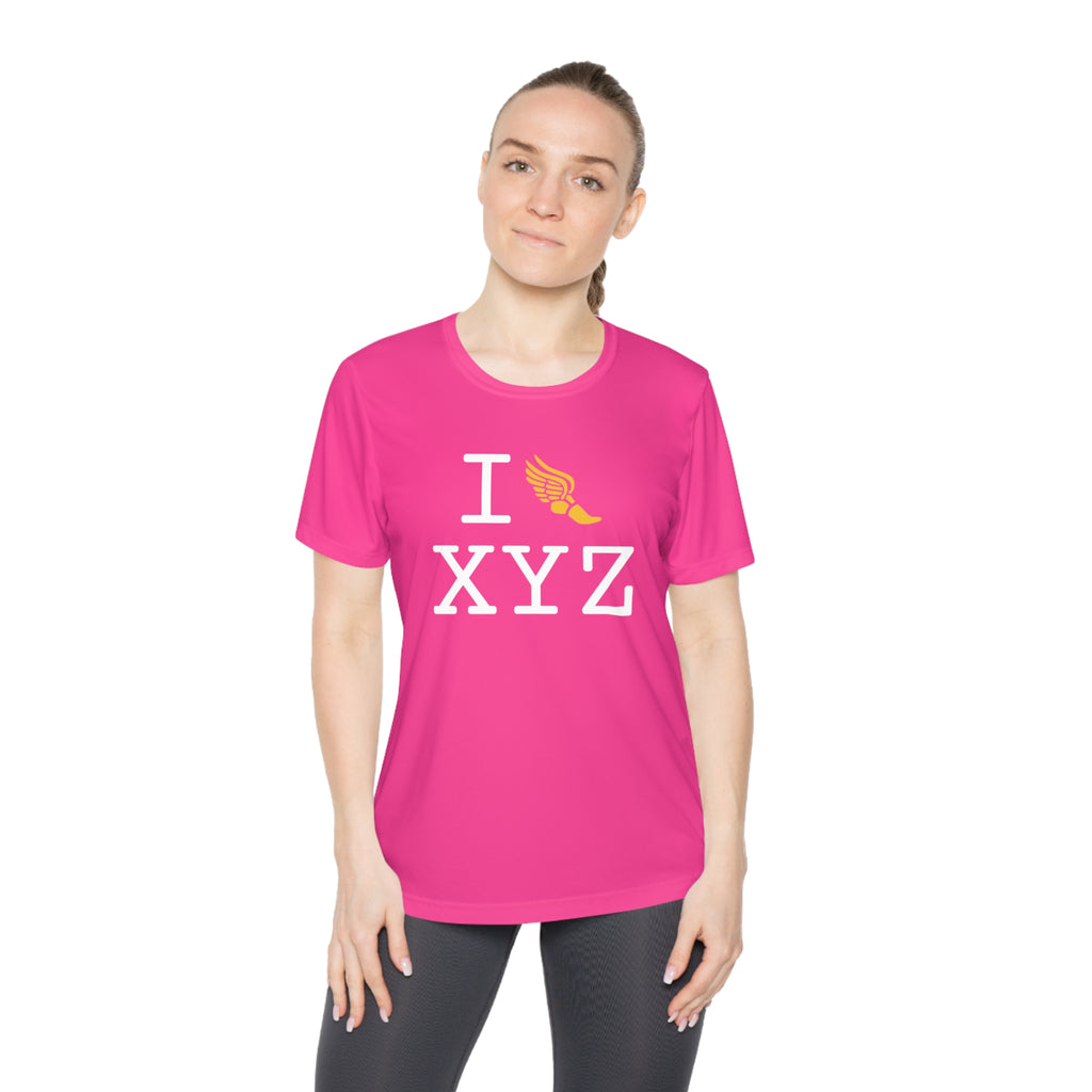 I Run women's athletic T, yellow logo