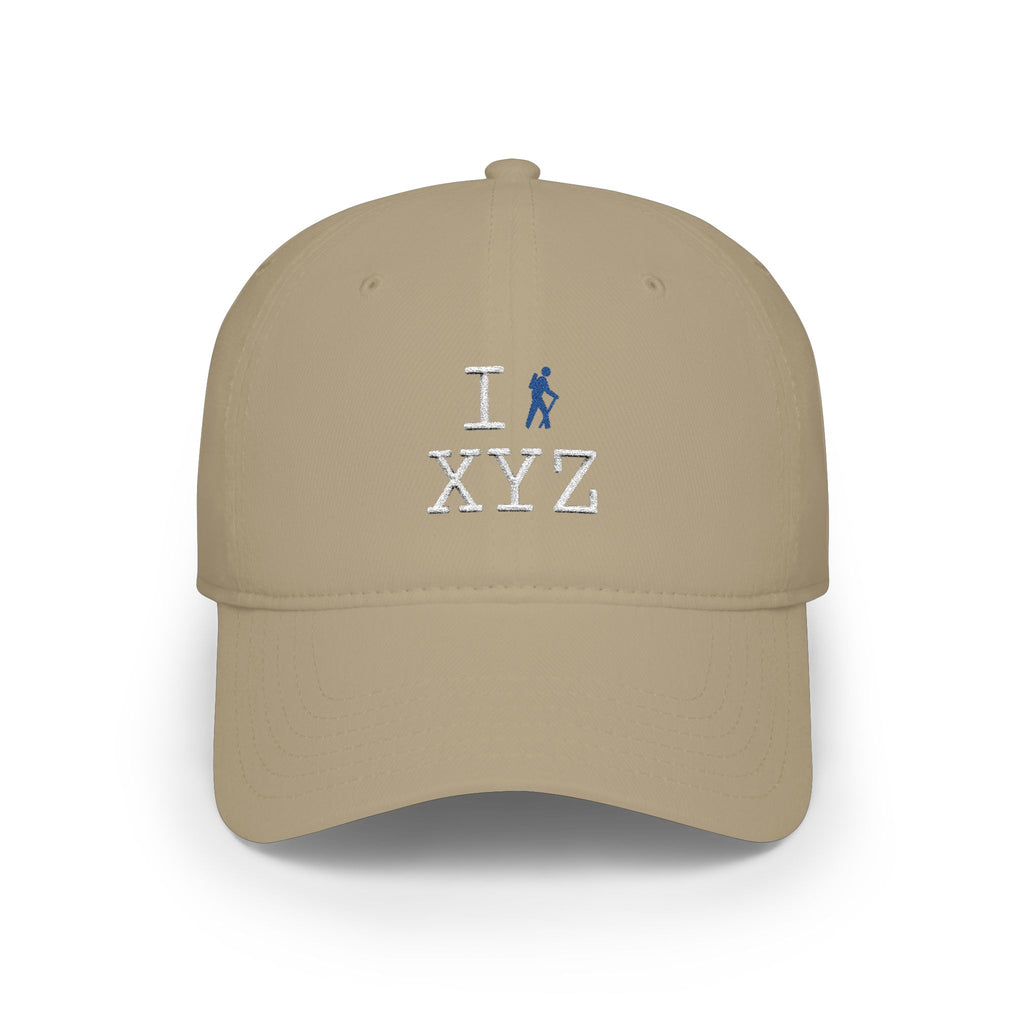 I Hike baseball cap, blue hiker