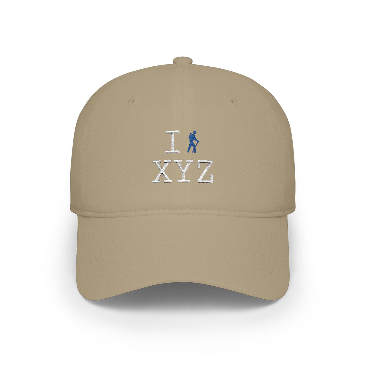 I Hike baseball cap, blue hiker