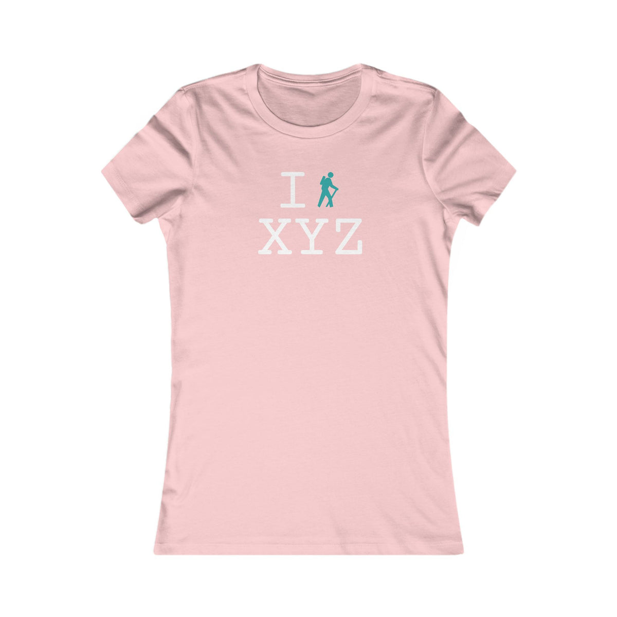 I Hike women's T, teal hiker