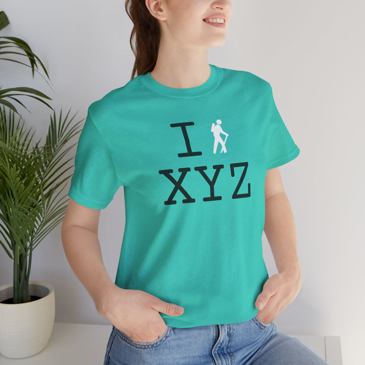 I Hike unisex T, white hiker