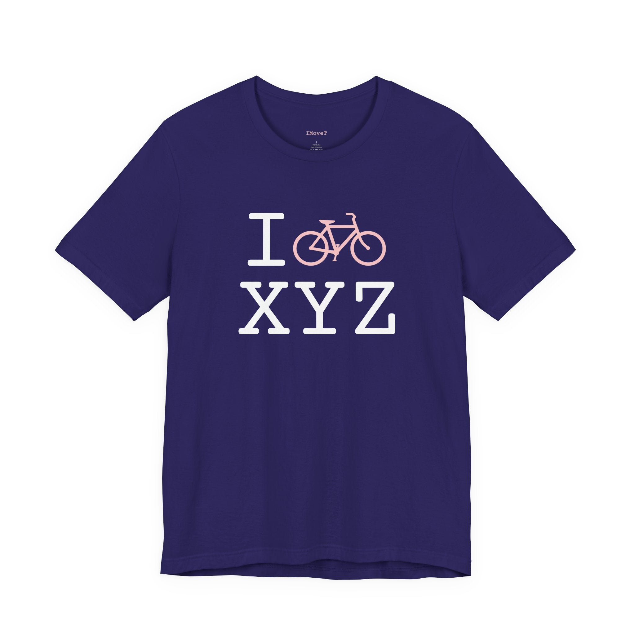 I Bike ___ unisex T, pink bike