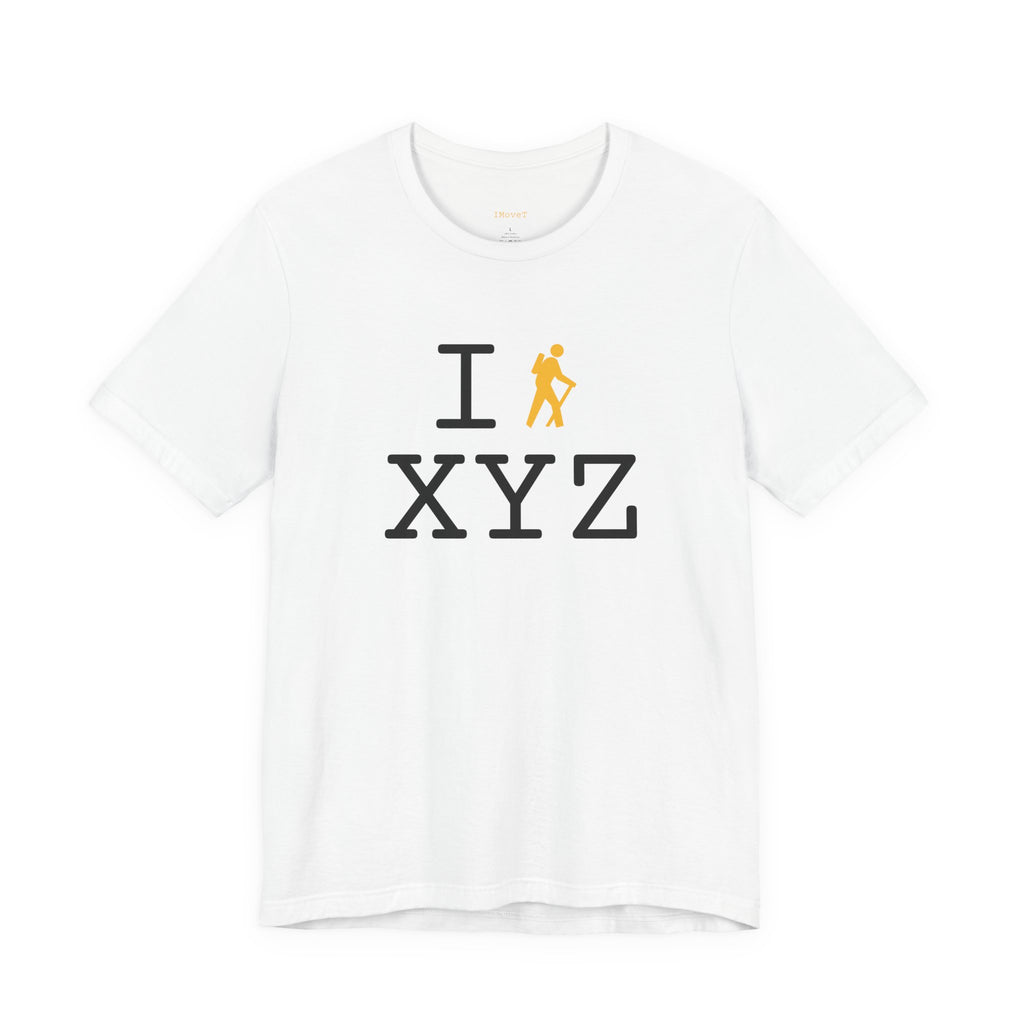 I Hike ___ unisex T, yellow hiker