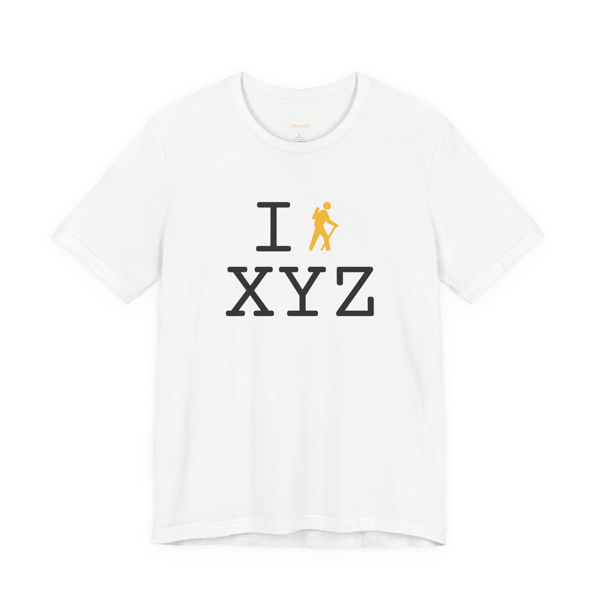 I Hike ___ unisex T, yellow hiker