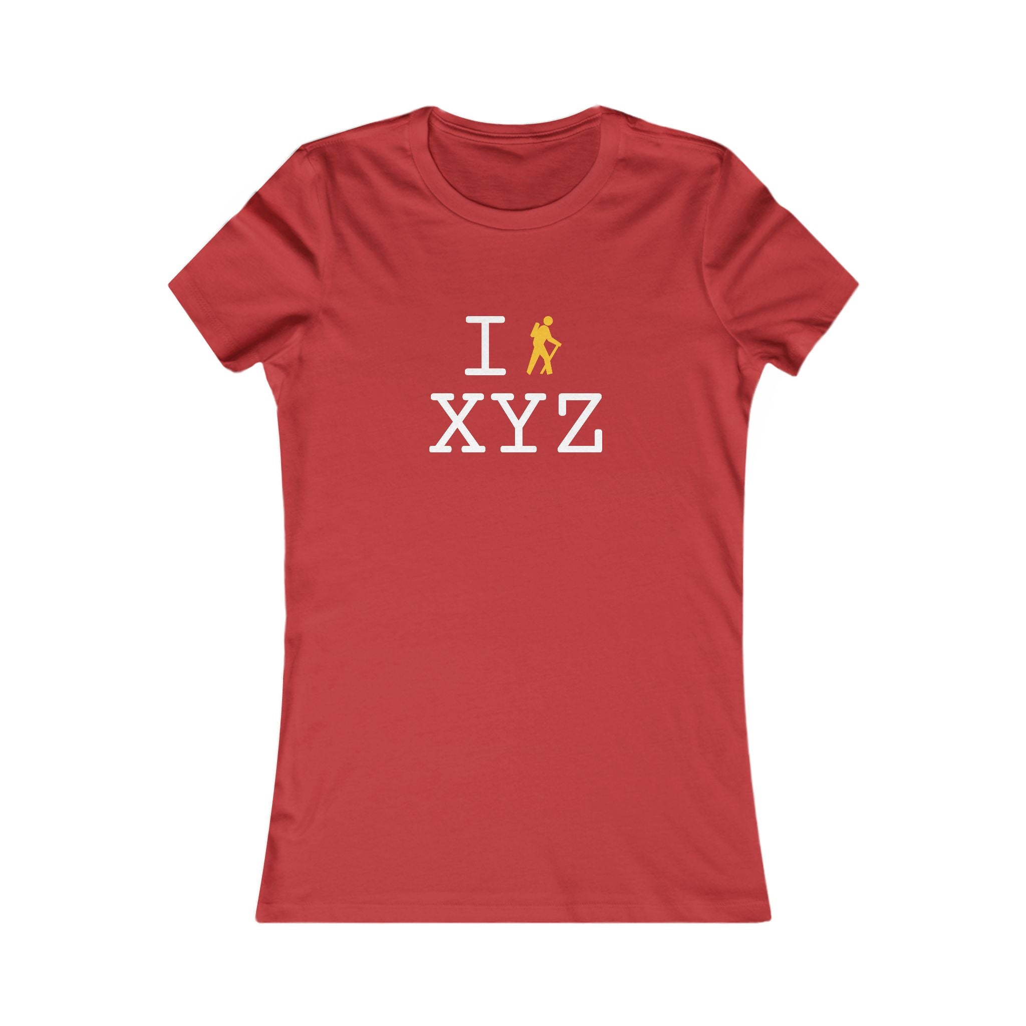 "I Hike ___" women's T, yellow hiker
