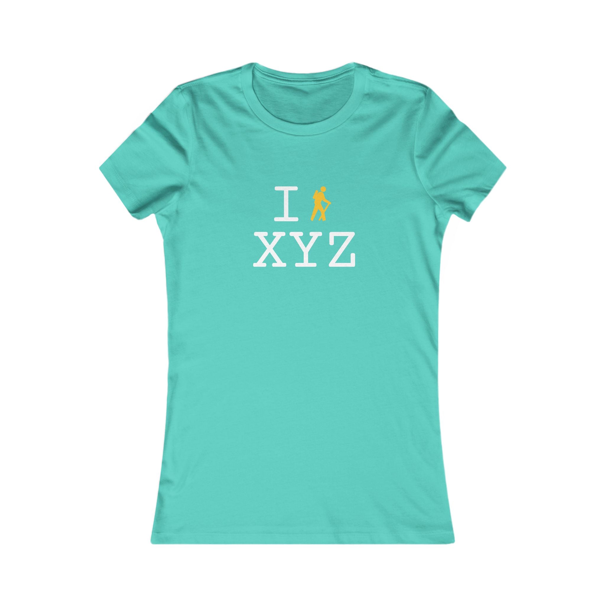 "I Hike ___" women's T, yellow hiker