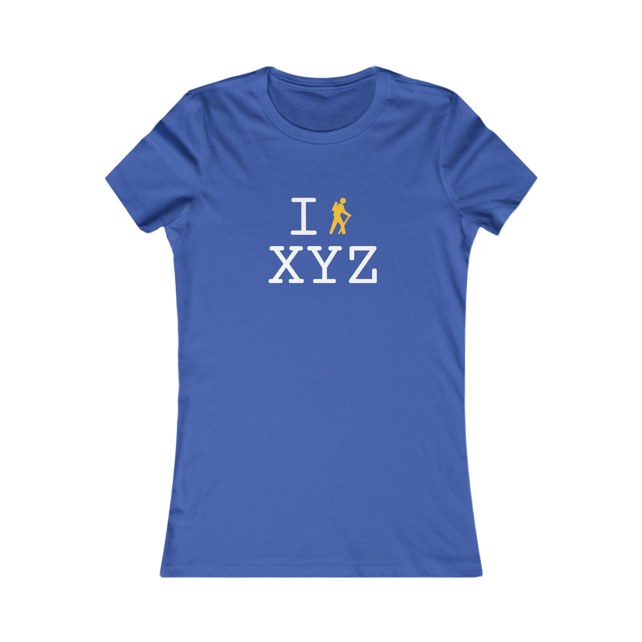 "I Hike ___" women's T, yellow hiker