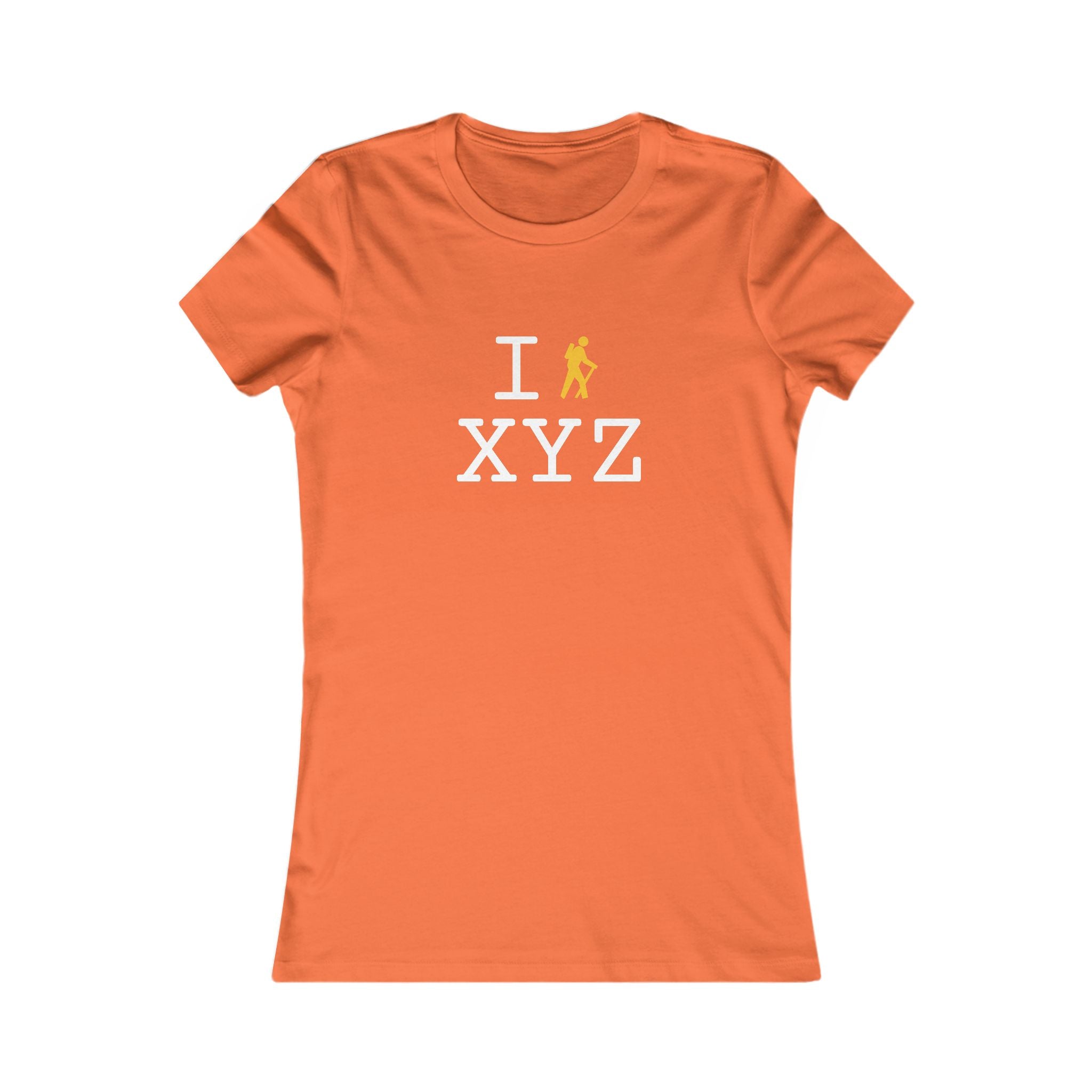 "I Hike ___" women's T, yellow hiker
