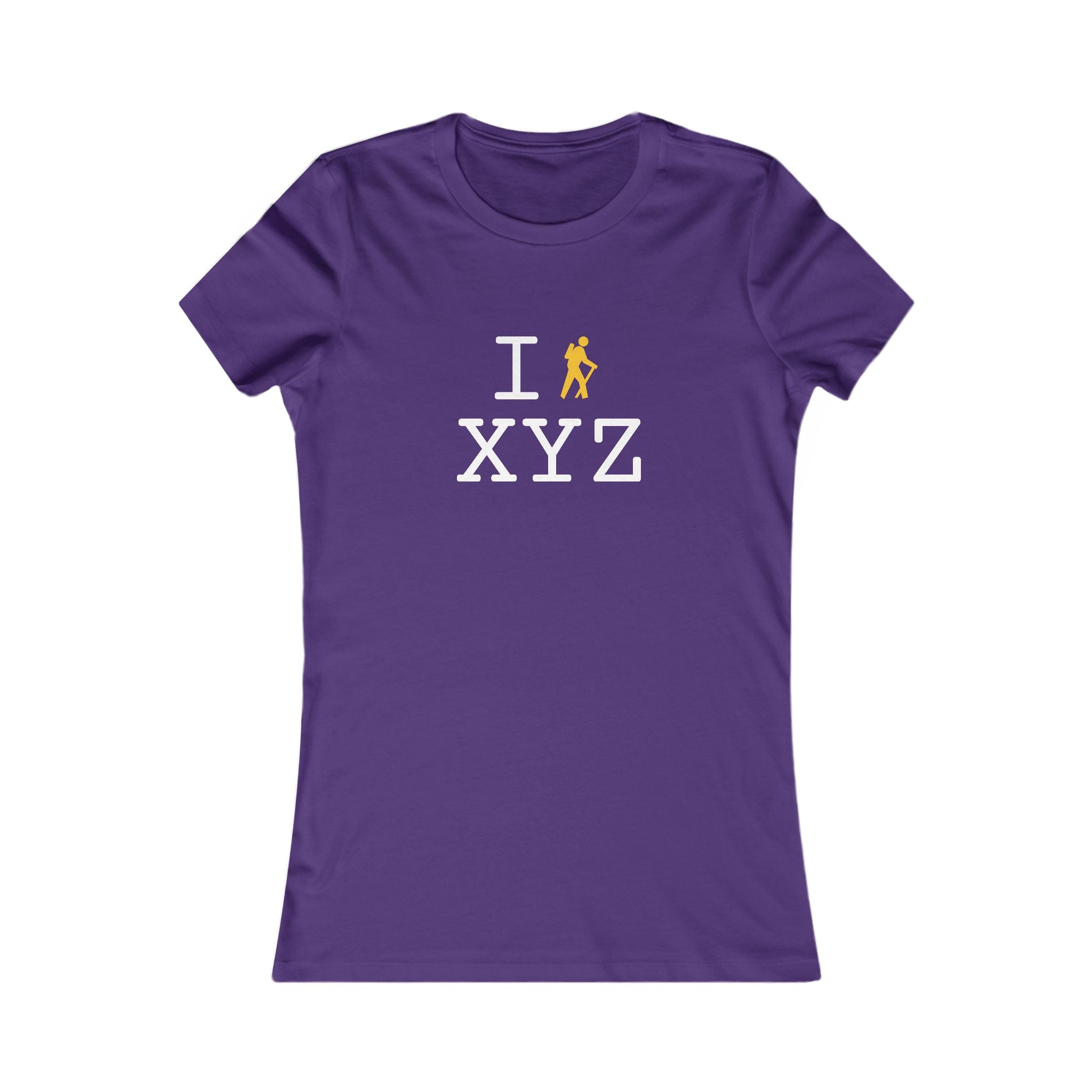 "I Hike ___" women's T, yellow hiker