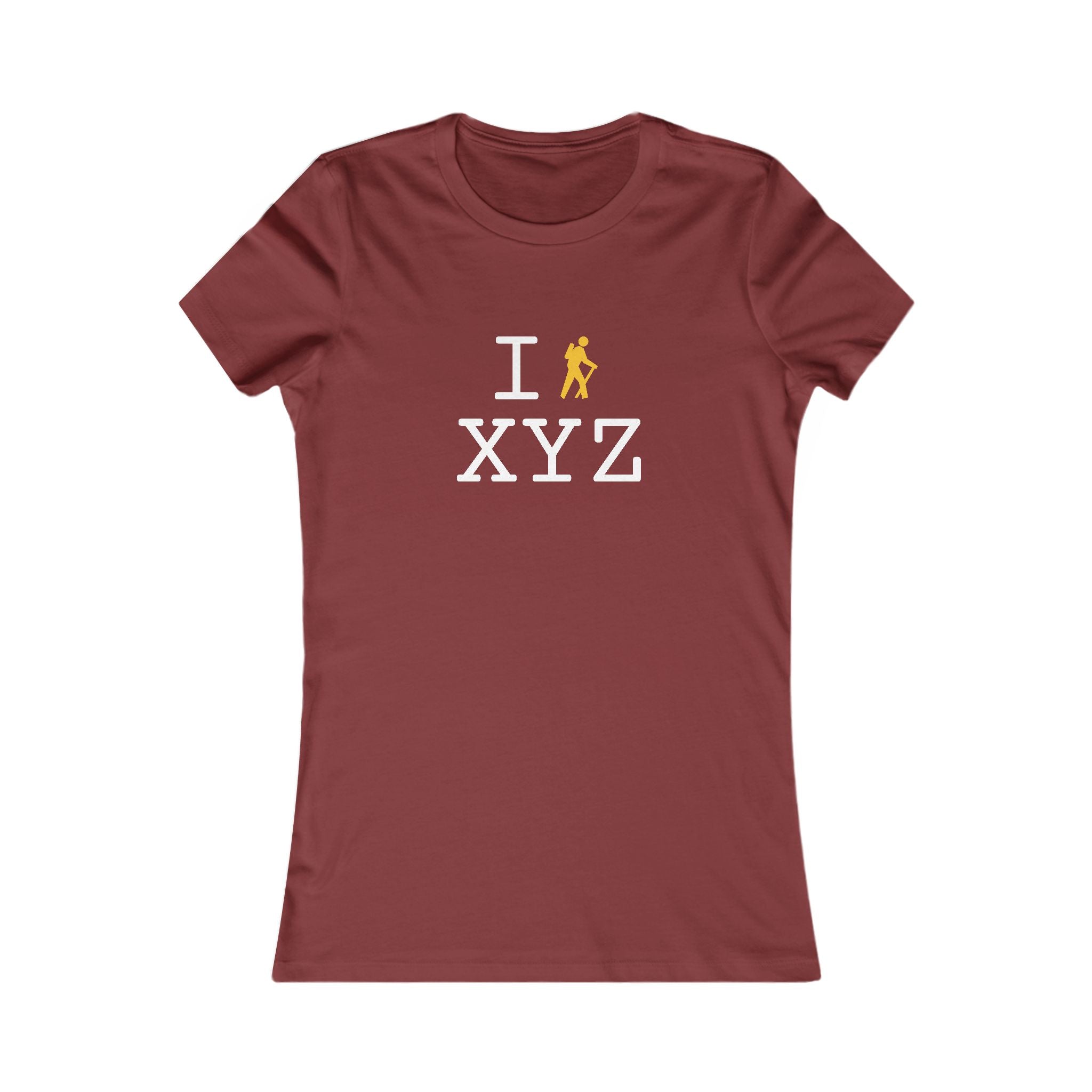 "I Hike ___" women's T, yellow hiker