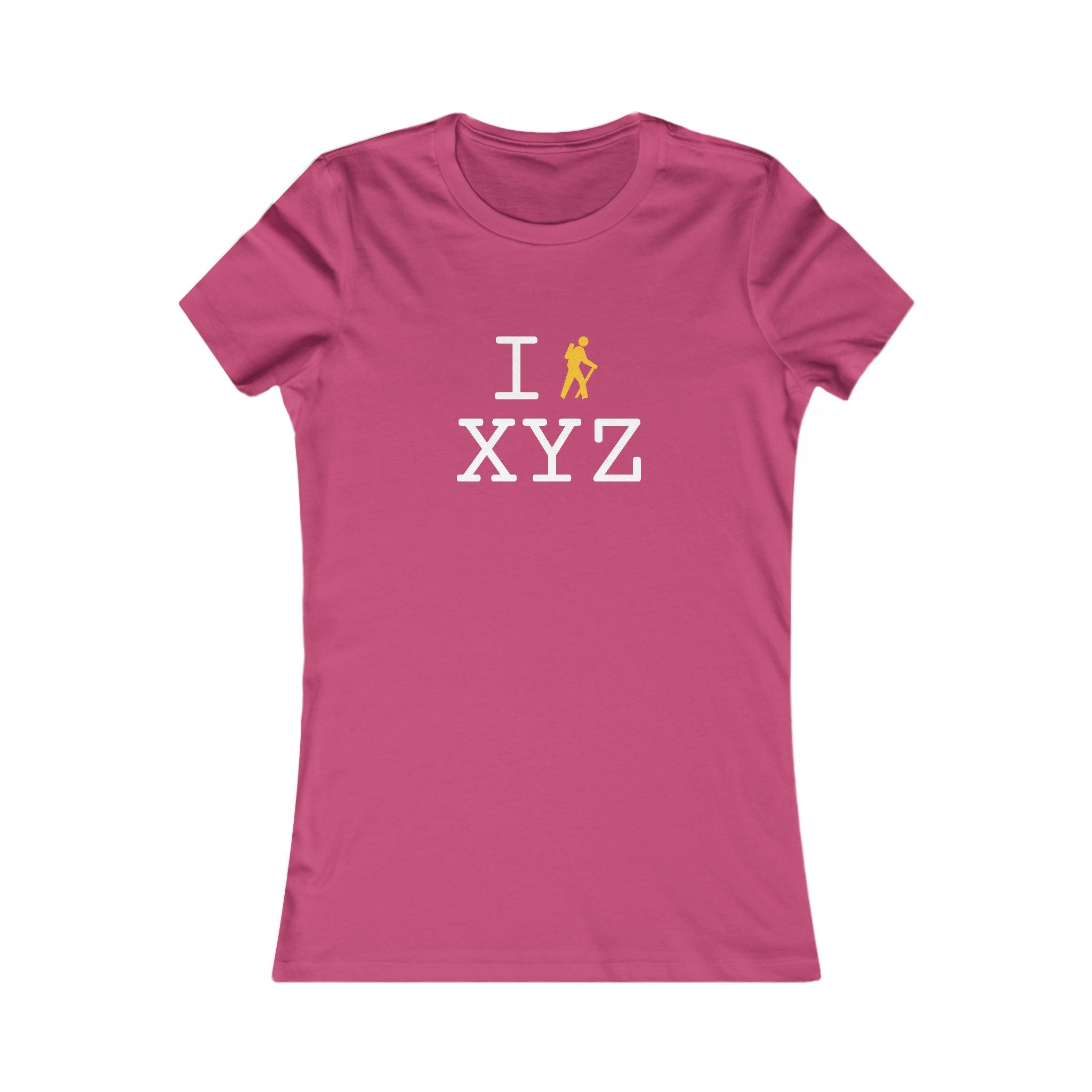 "I Hike ___" women's T, yellow hiker