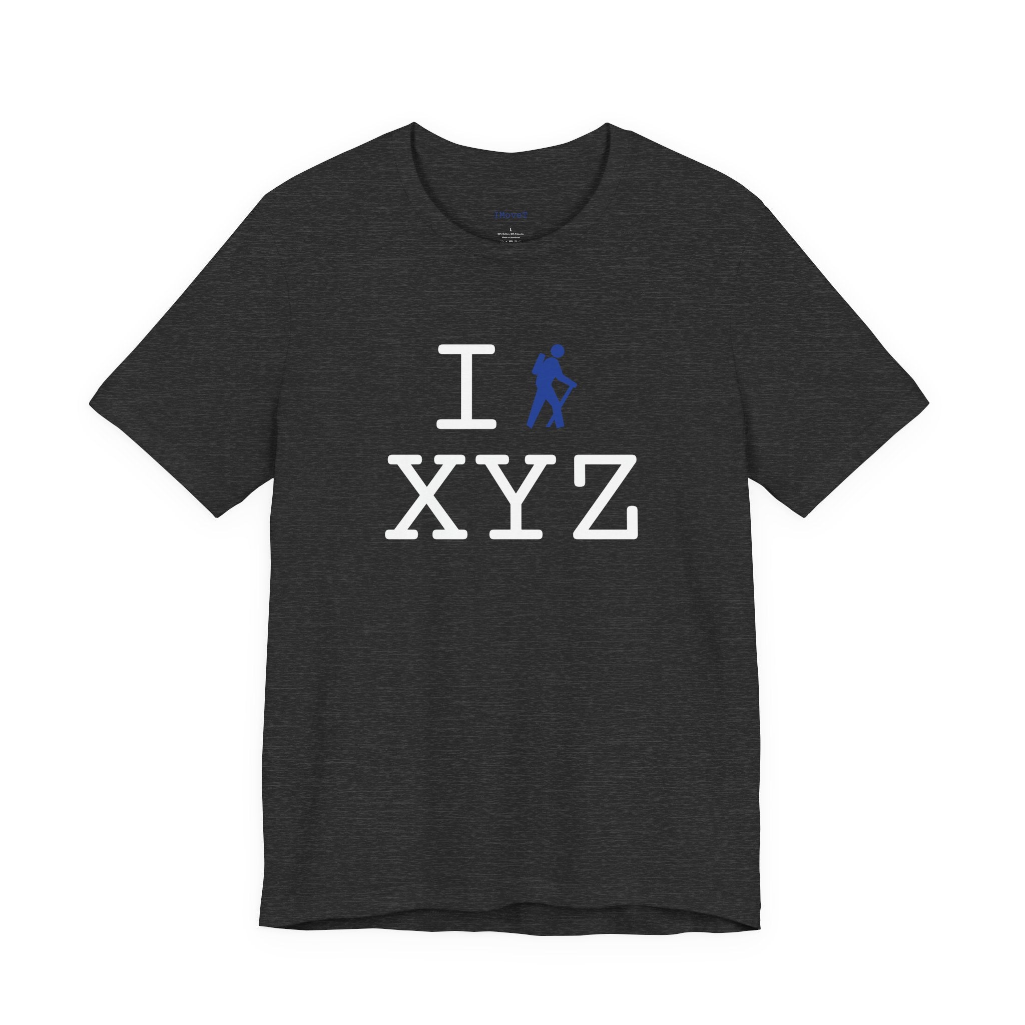 I Hike ___ unisex T, blue hiker
