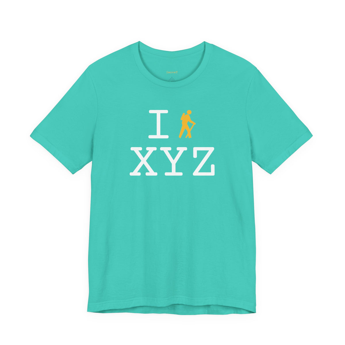 I Hike unisex T, yellow hiker