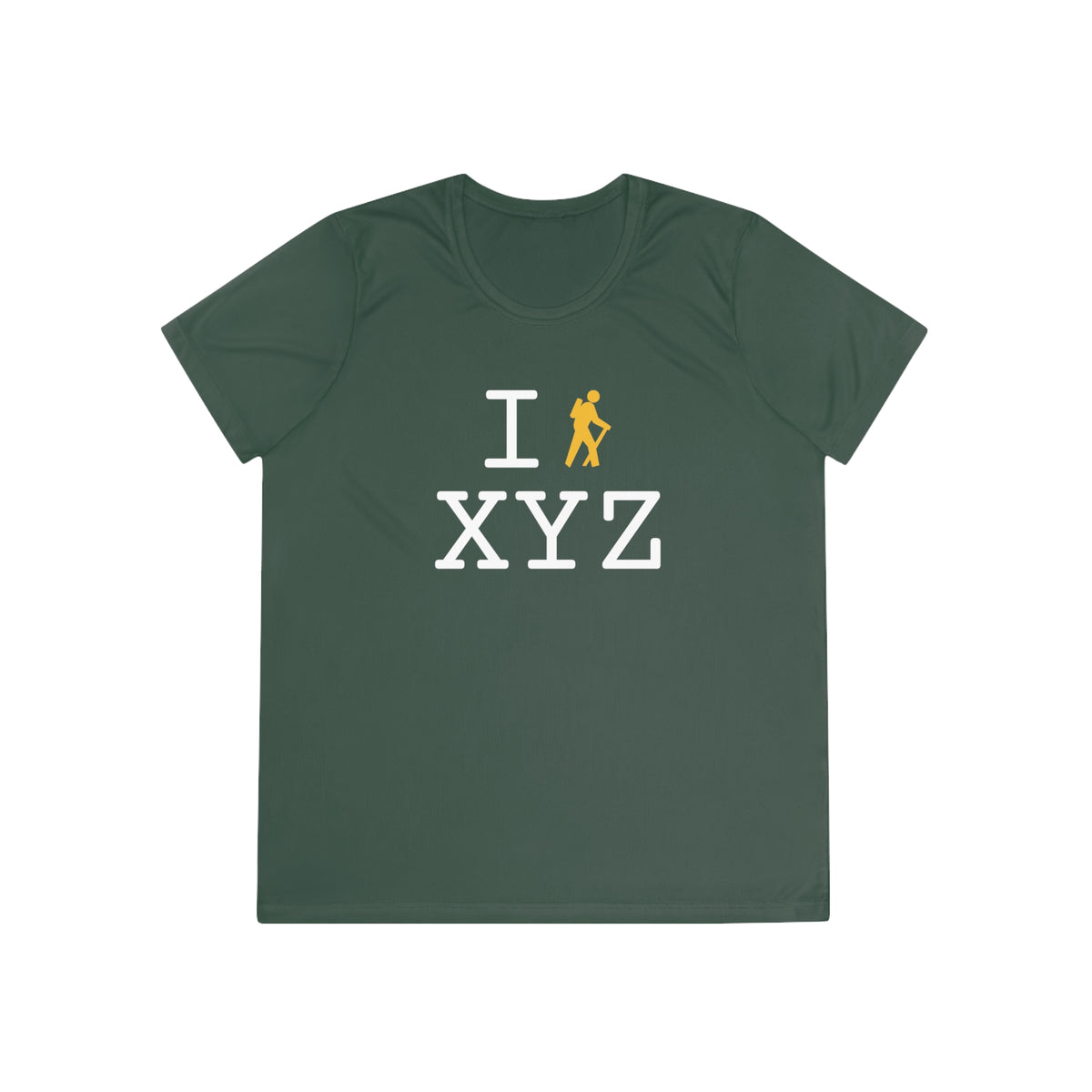 I Hike women's athletic T, yellow hiker