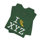 I Run unisex T, yellow logo