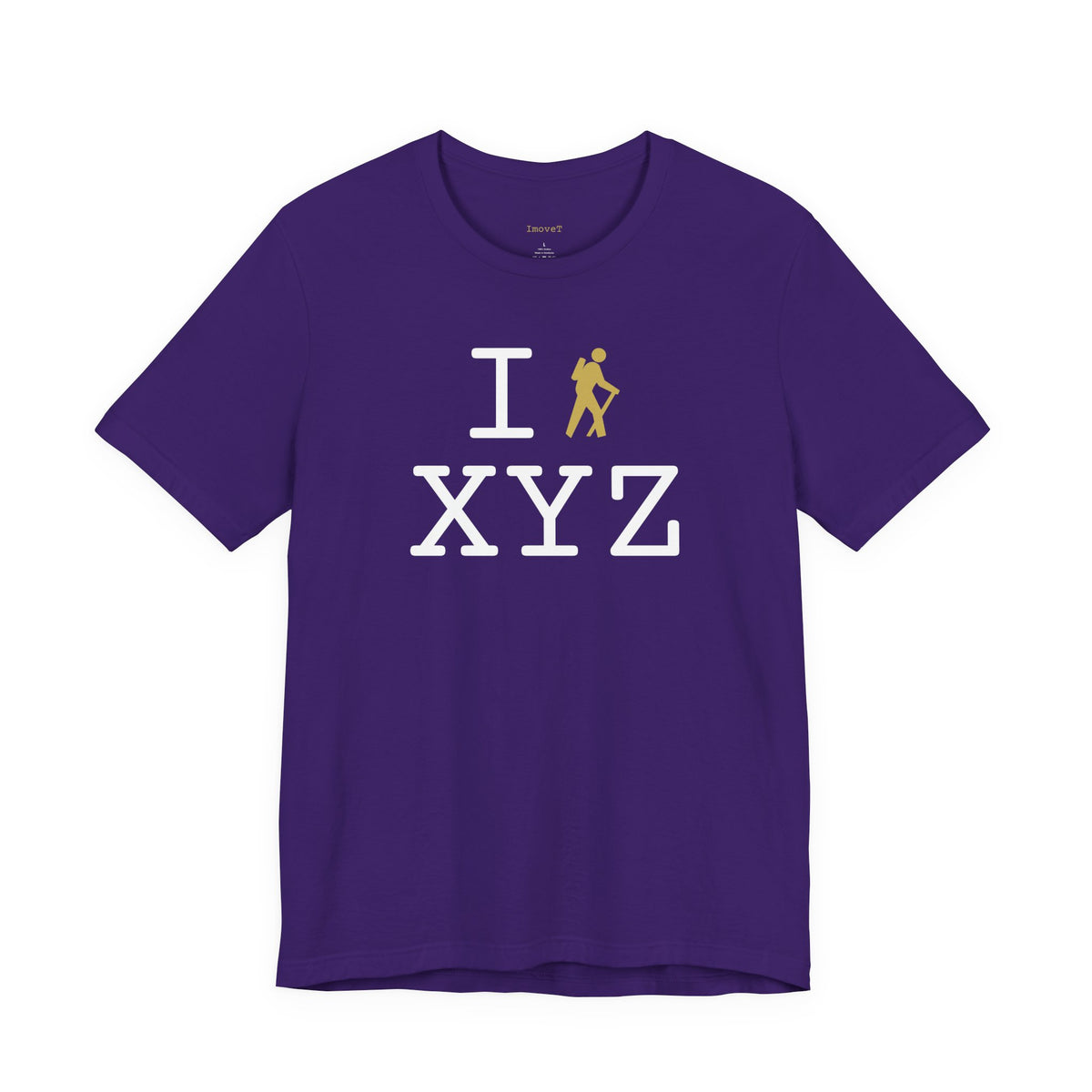 I Hike unisex T, gold hiker