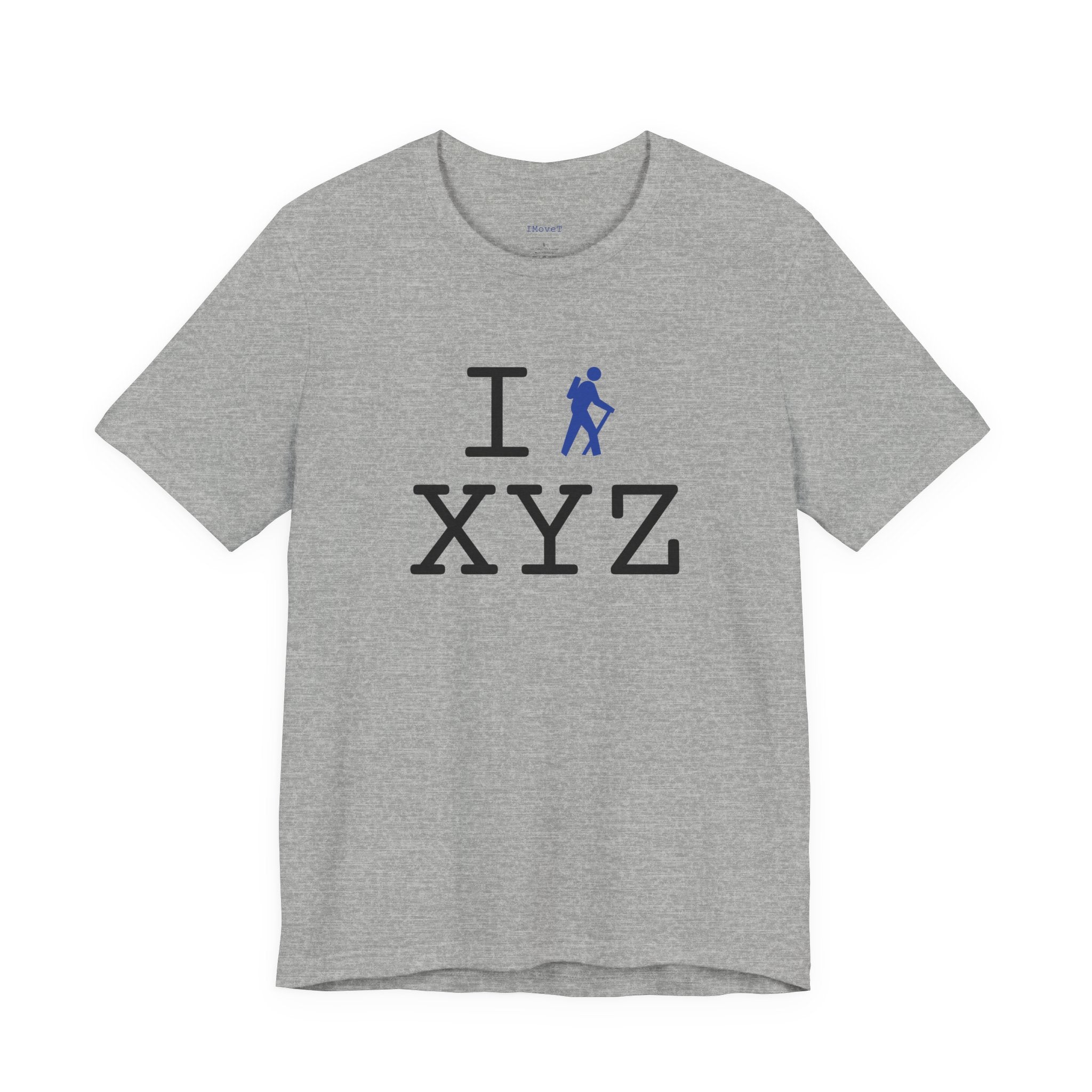 I Hike ___ unisex T, blue hiker