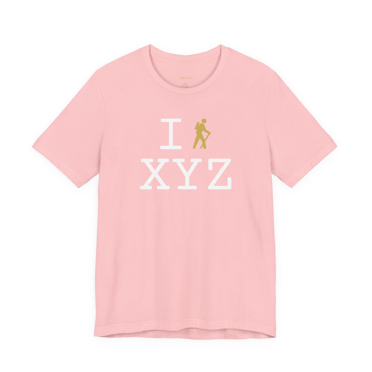 I Hike unisex T, gold hiker