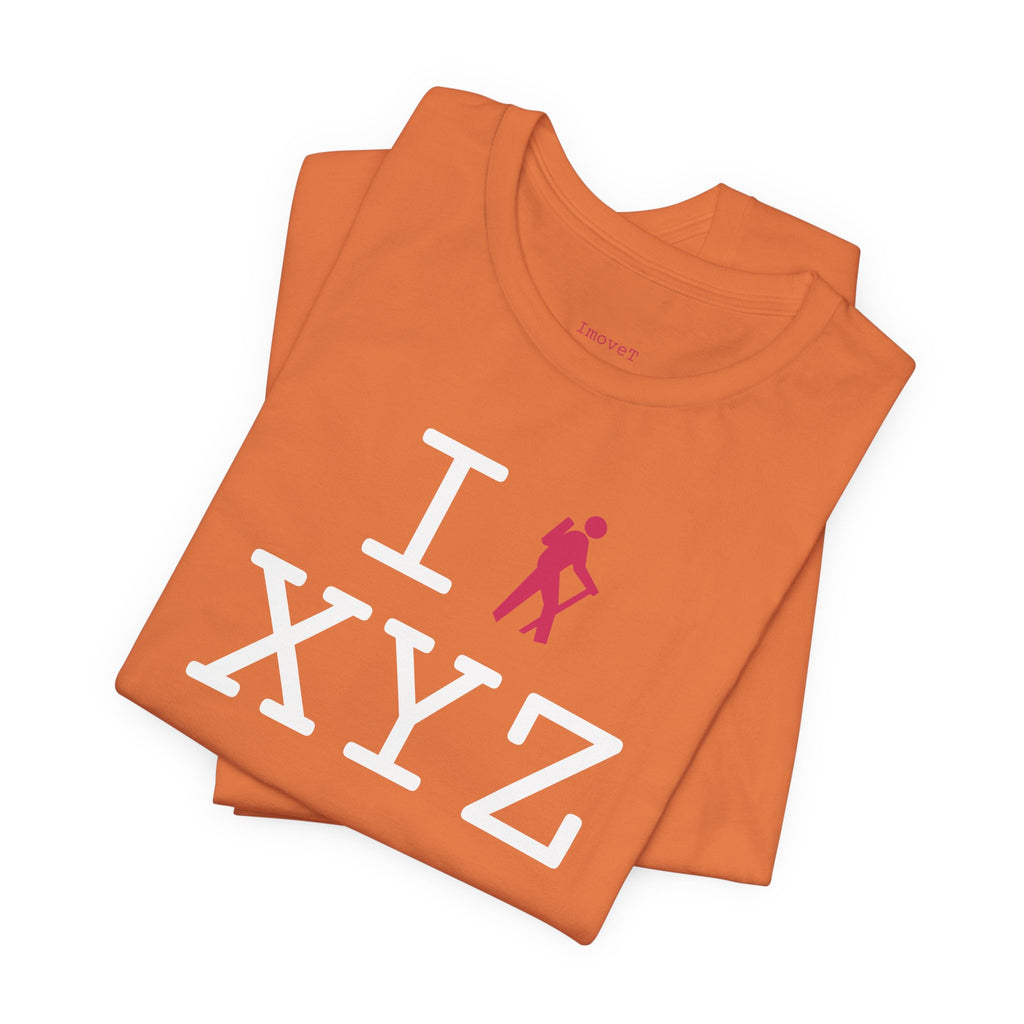 I Hike unisex T, hot pink hiker
