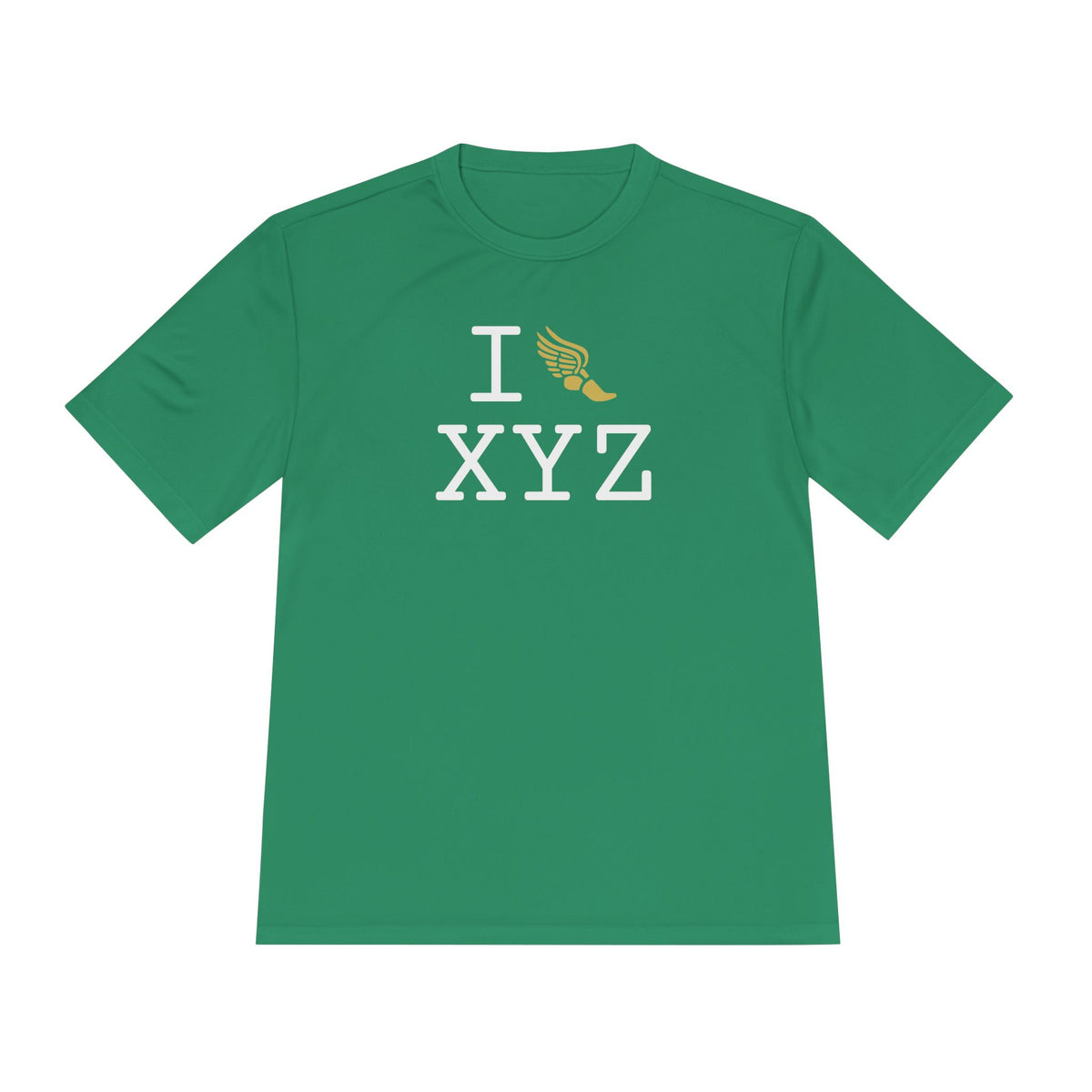 I Run athletic T, gold logo