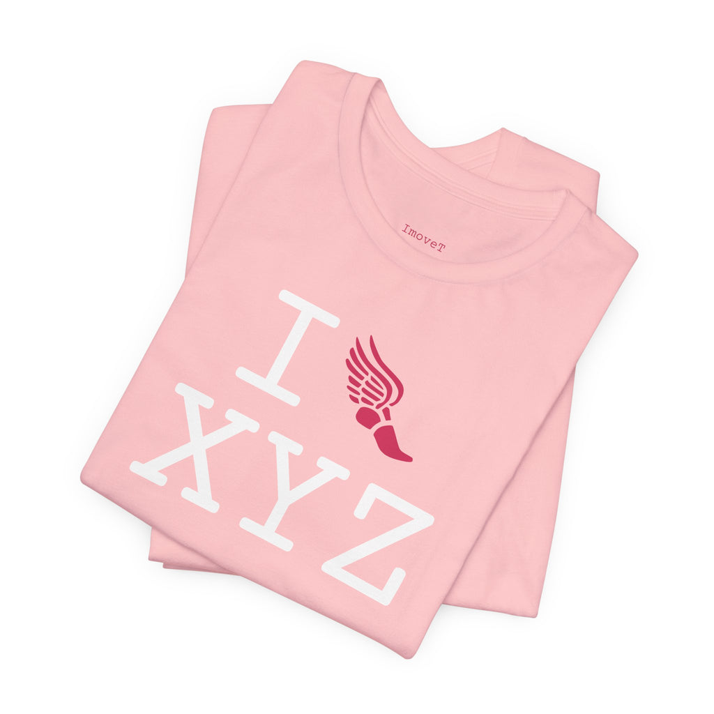 I Run unisex T, hot pink logo
