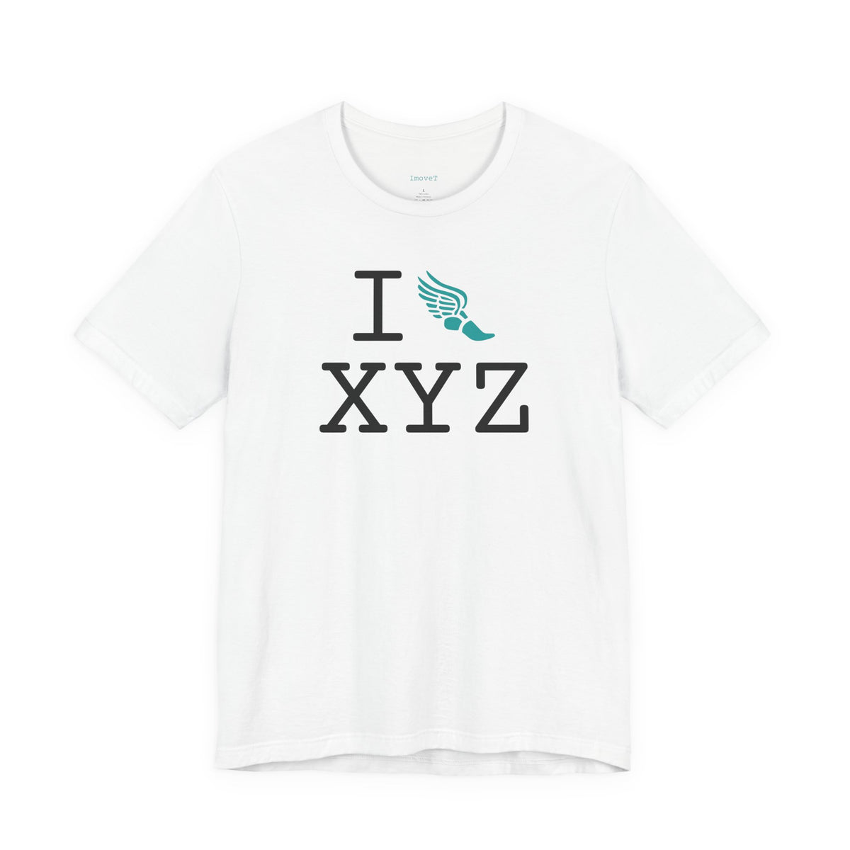 I Run unisex T, teal logo