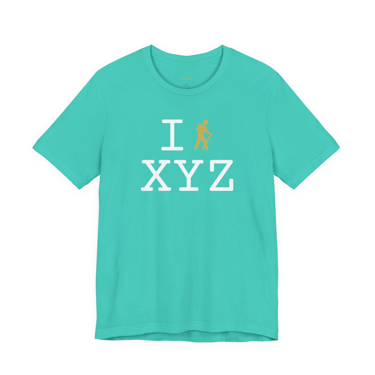 I Hike unisex T, gold hiker