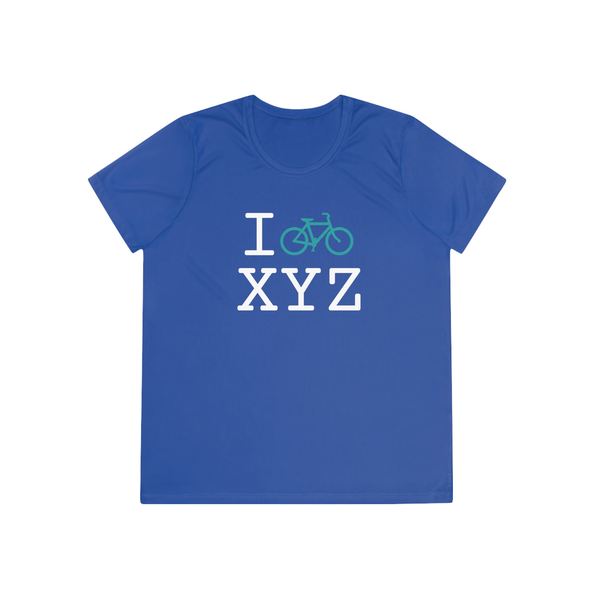 I Bike women's athletic T, teal bike