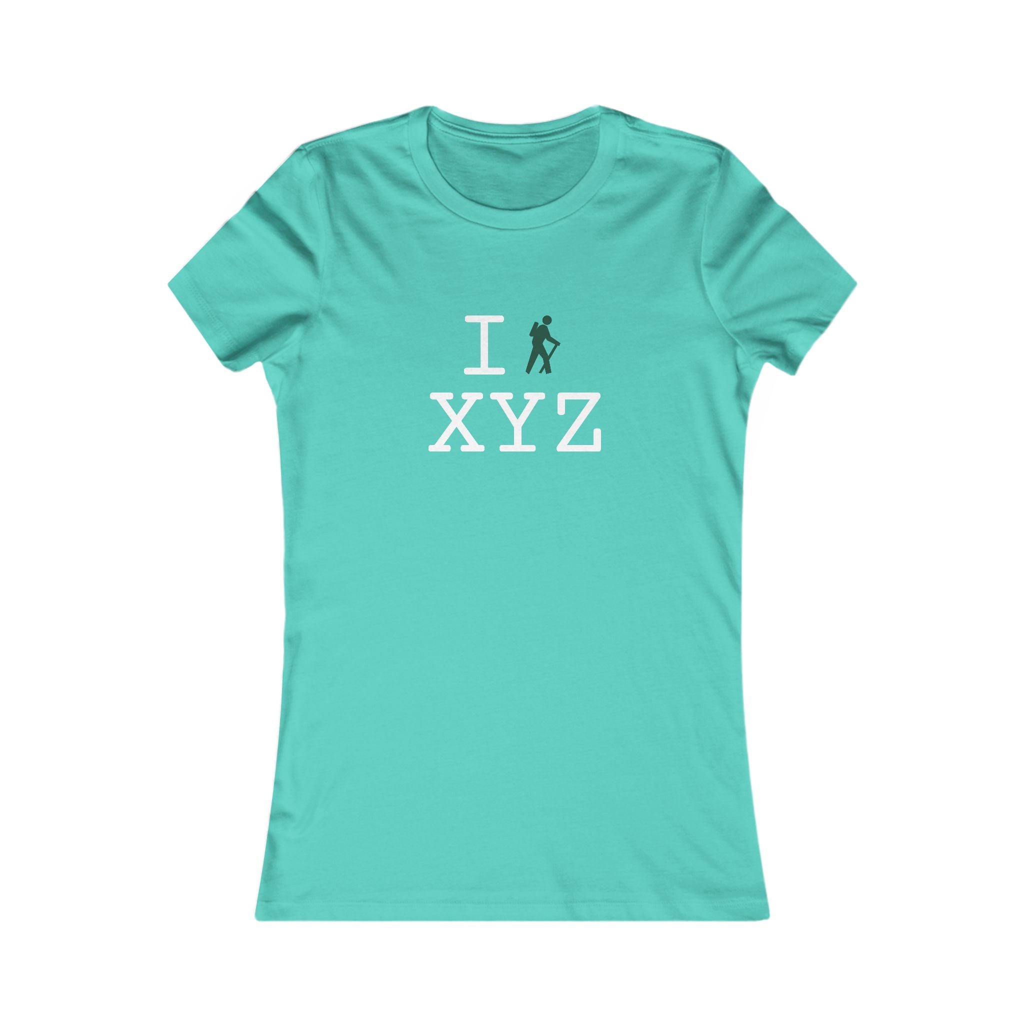 "I Hike ___" women's T, dark green hiker