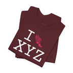 I Run unisex T, hot pink logo