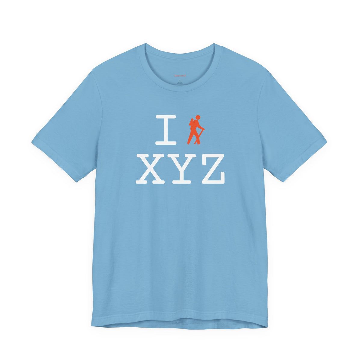 I Hike unisex T, orange hiker