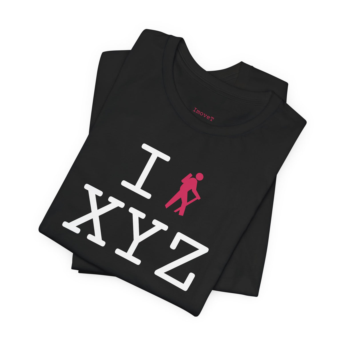 I Hike unisex T, hot pink hiker