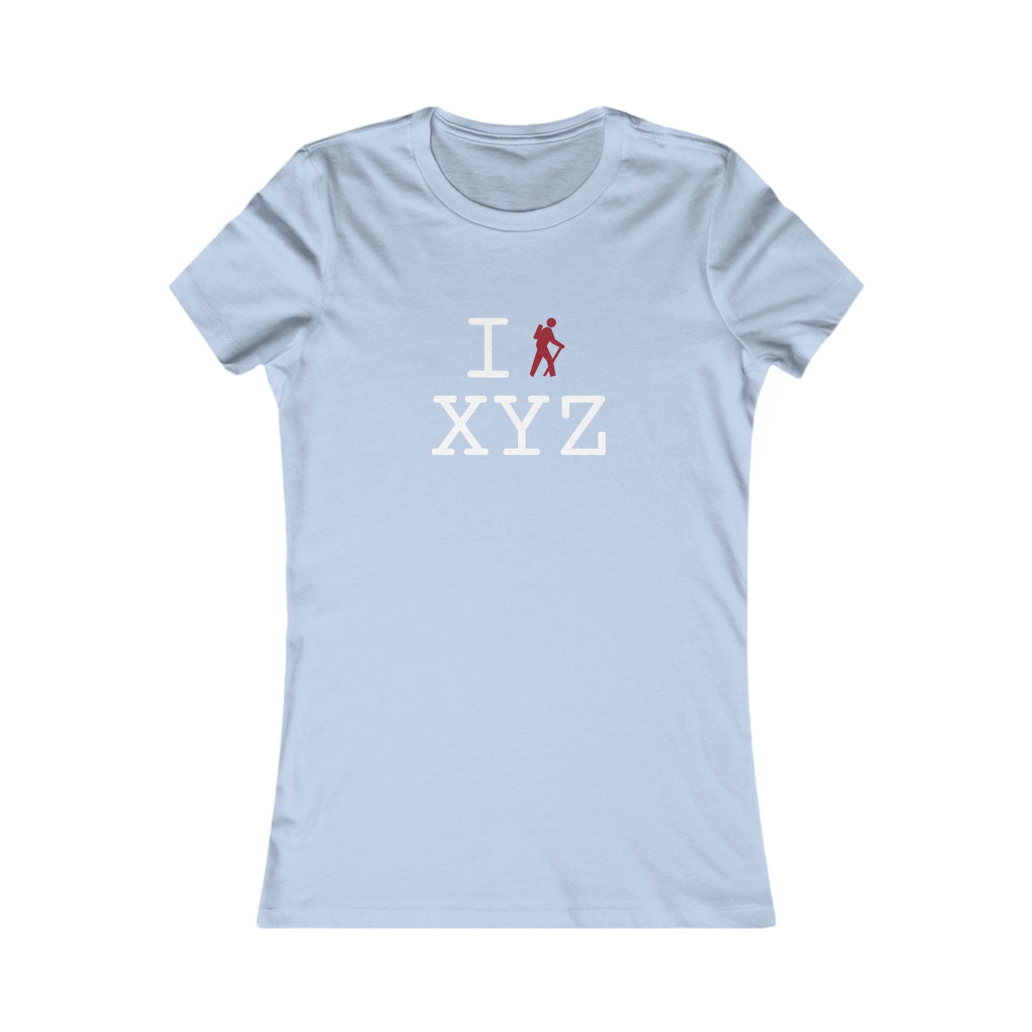 "I Hike ___" women's T, crimson hiker
