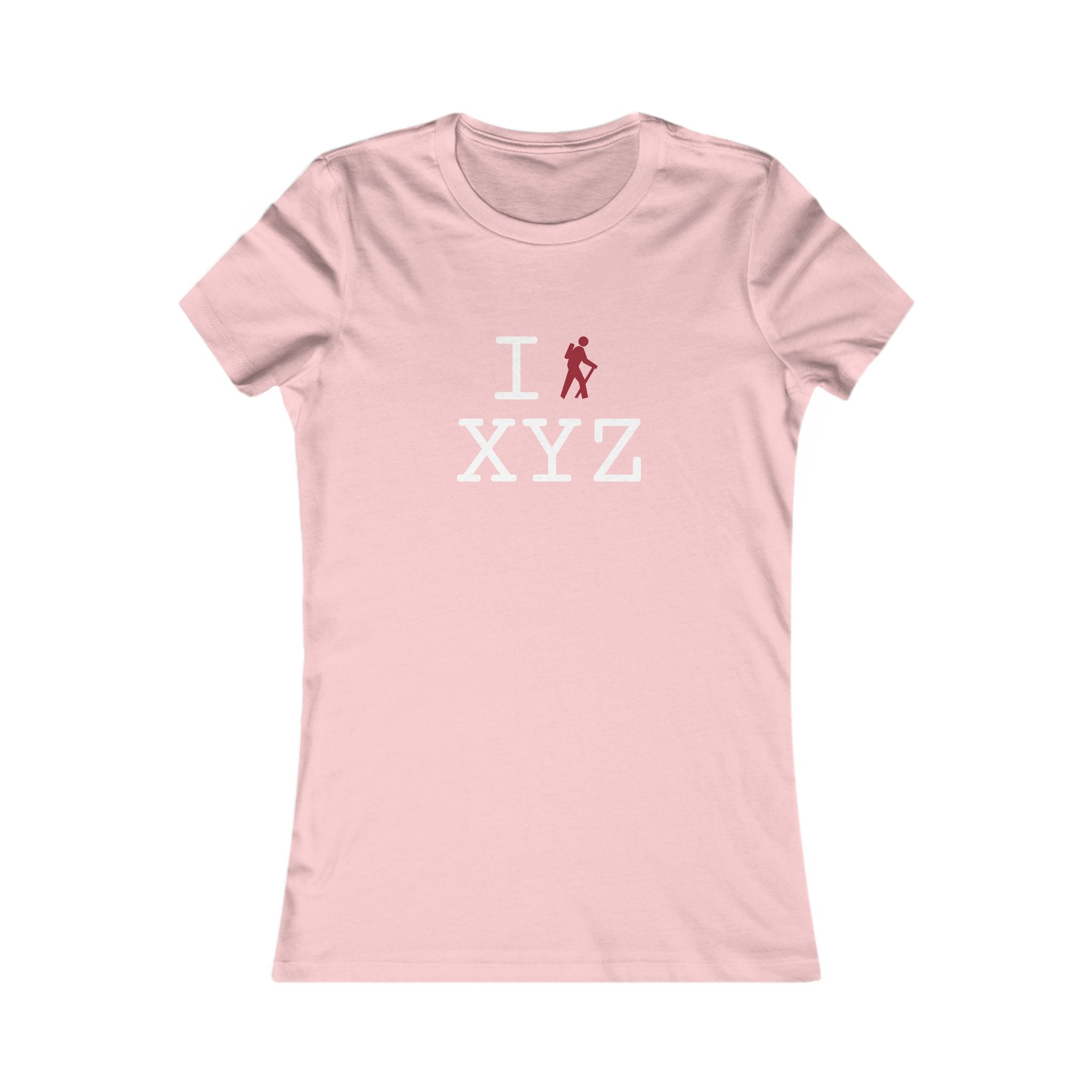 "I Hike ___" women's T, crimson hiker