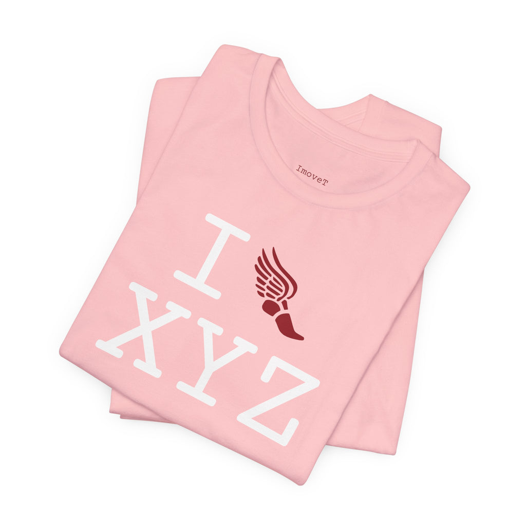 I Run unisex T, crimson logo