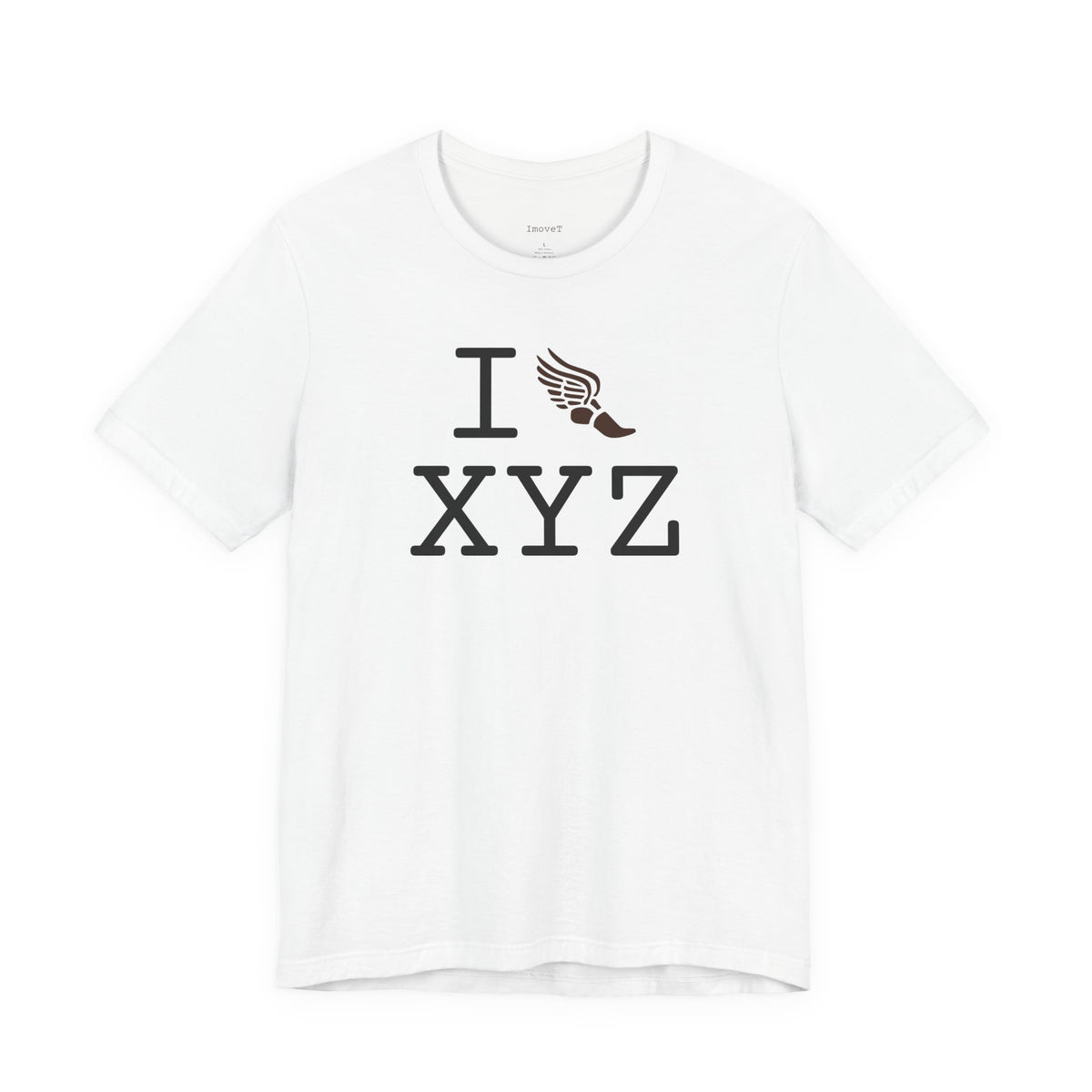 I Run unisex T, brown logo