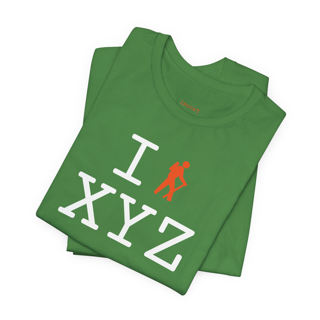 I Hike unisex T, orange hiker