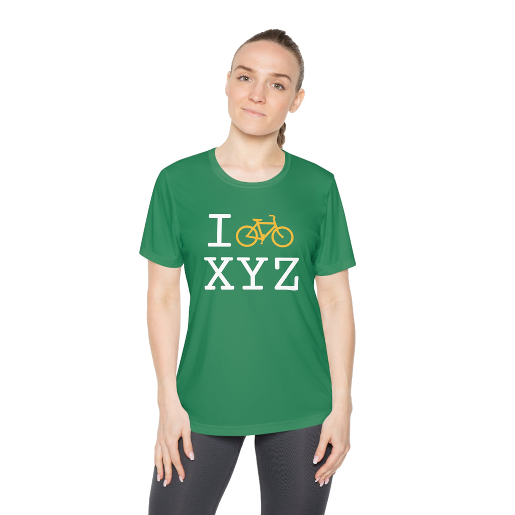 I Bike women's athletic T, yellow bike