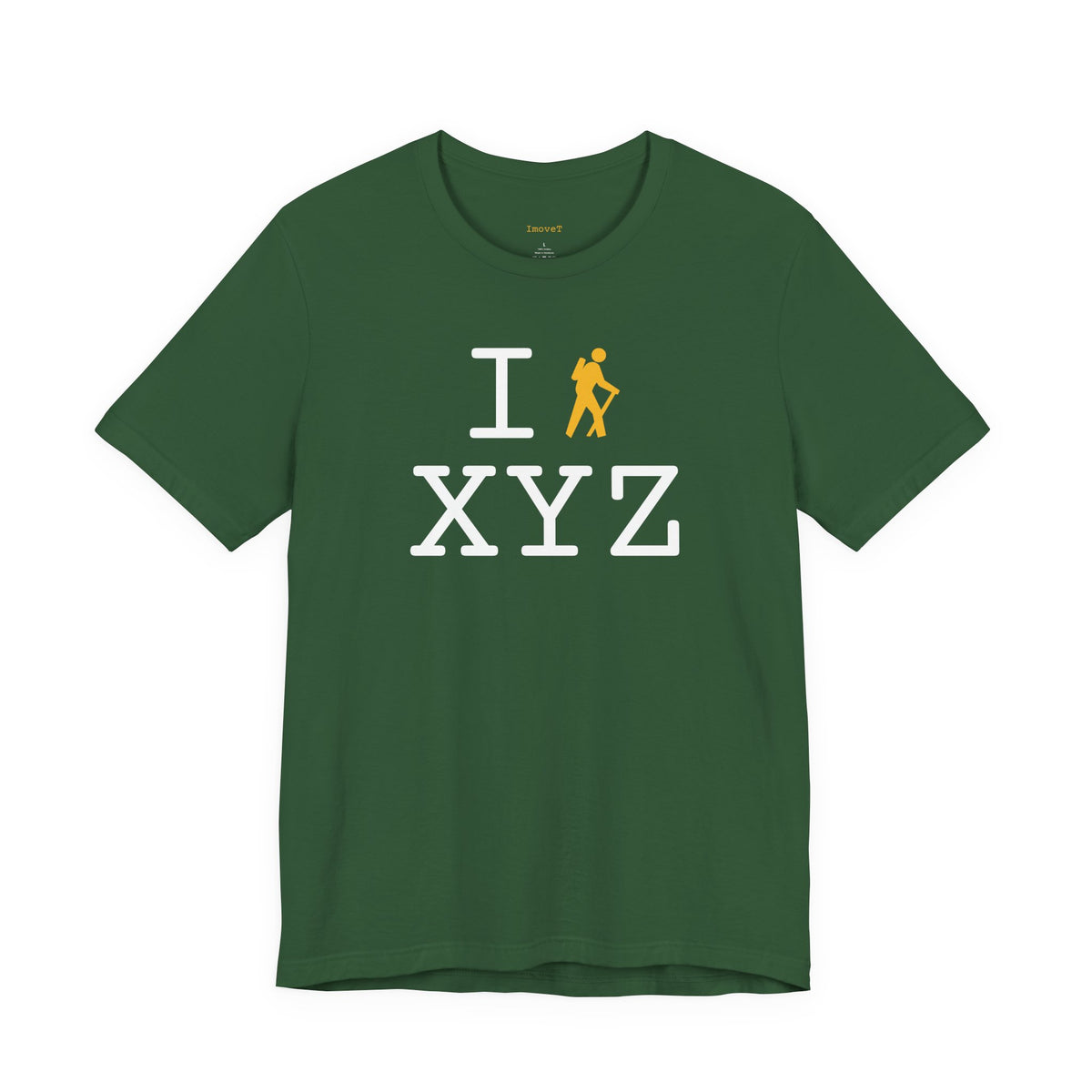 I Hike unisex T, yellow hiker
