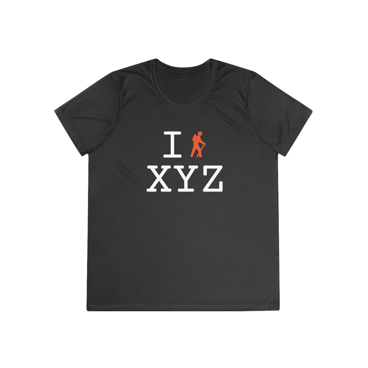 I Hike women's athletic T, orange hiker