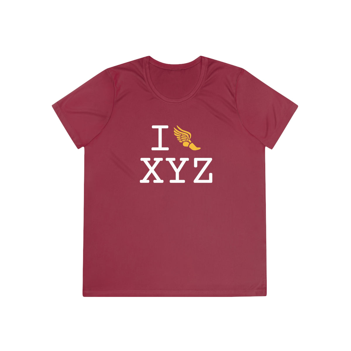 I Run women's athletic T, yellow logo