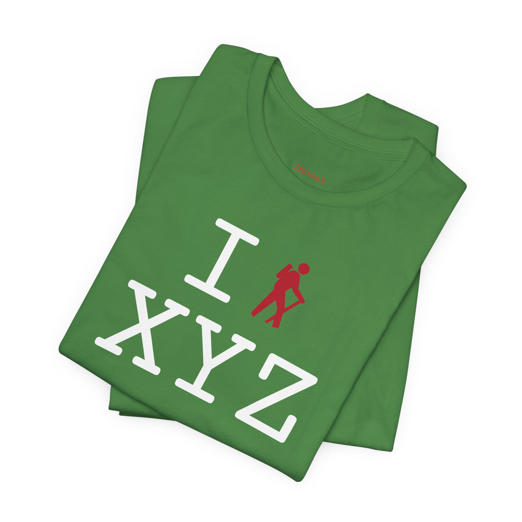 I Hike unisex T, red hiker