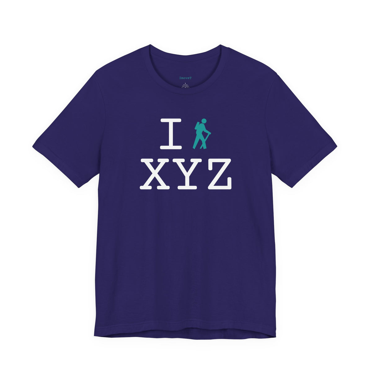 I Hike unisex T, teal hiker