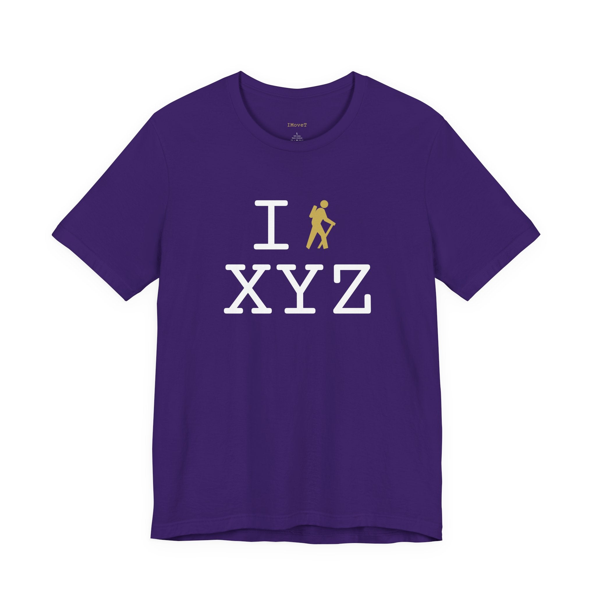 I Hike ___ unisex T, gold hiker