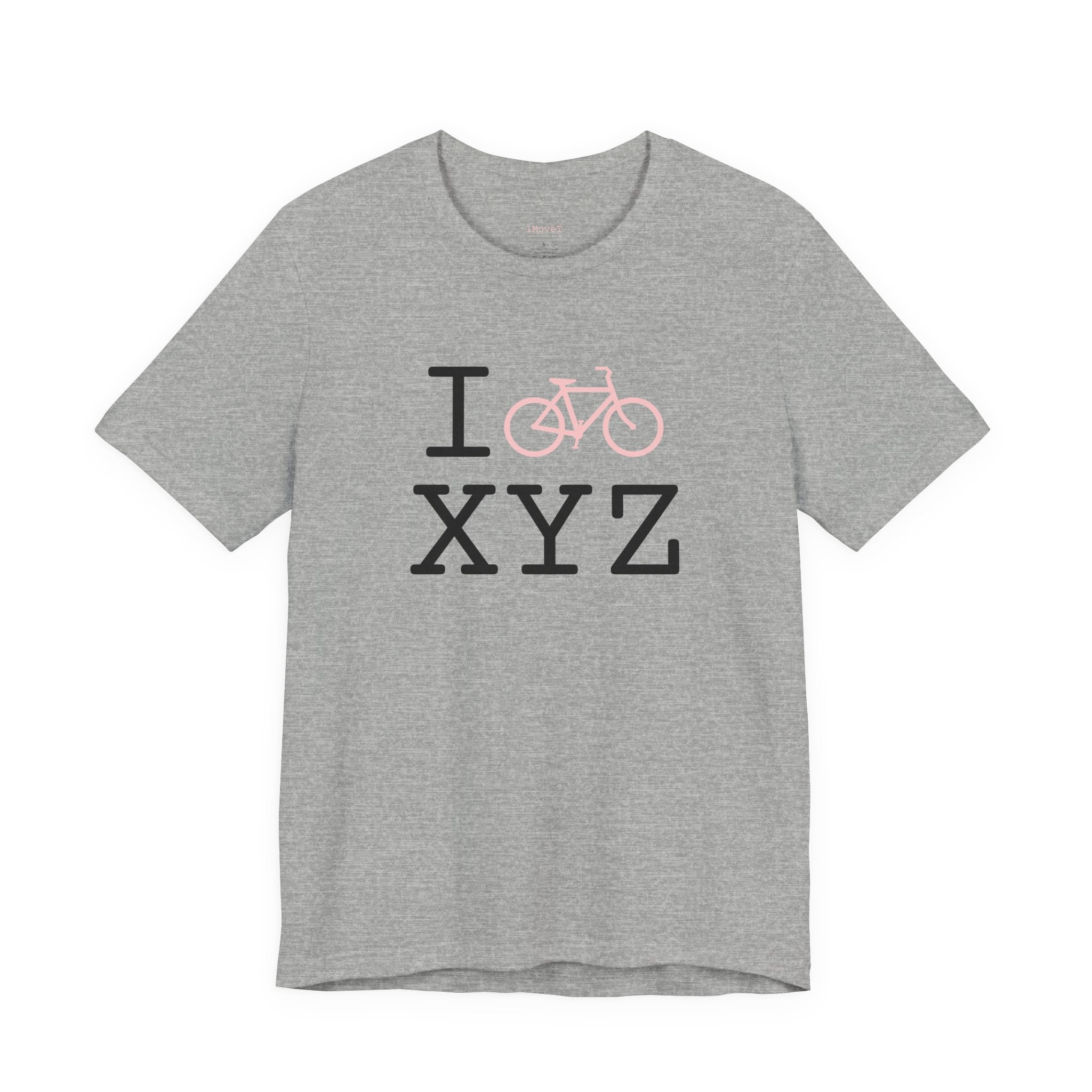 I Bike ___ unisex T, pink bike