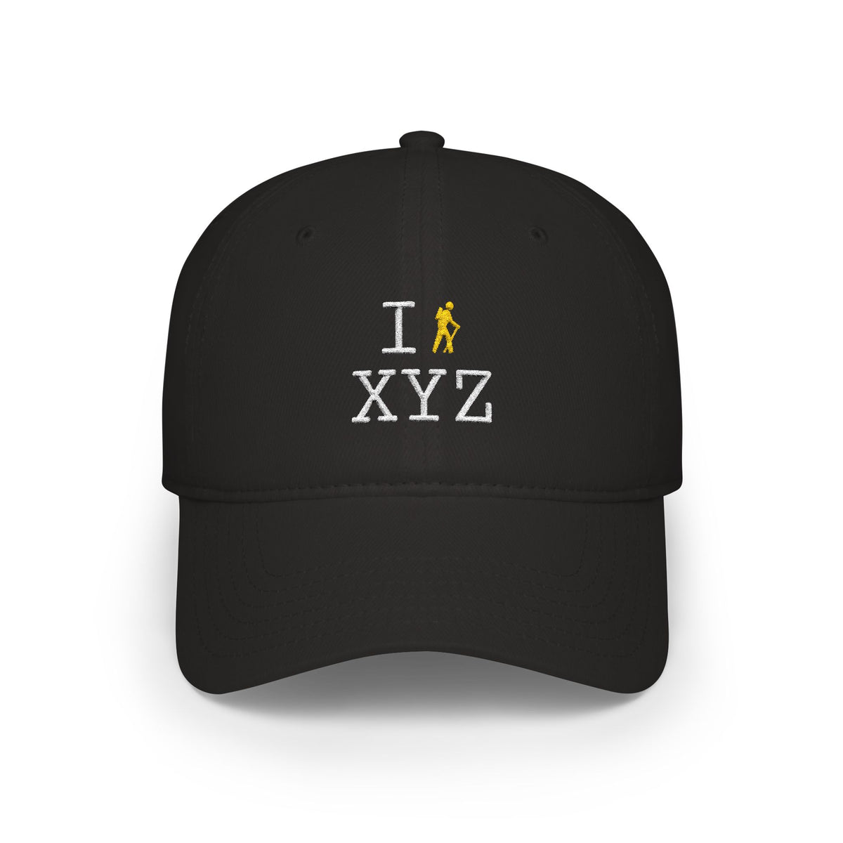 I Hike baseball cap, yellow hiker