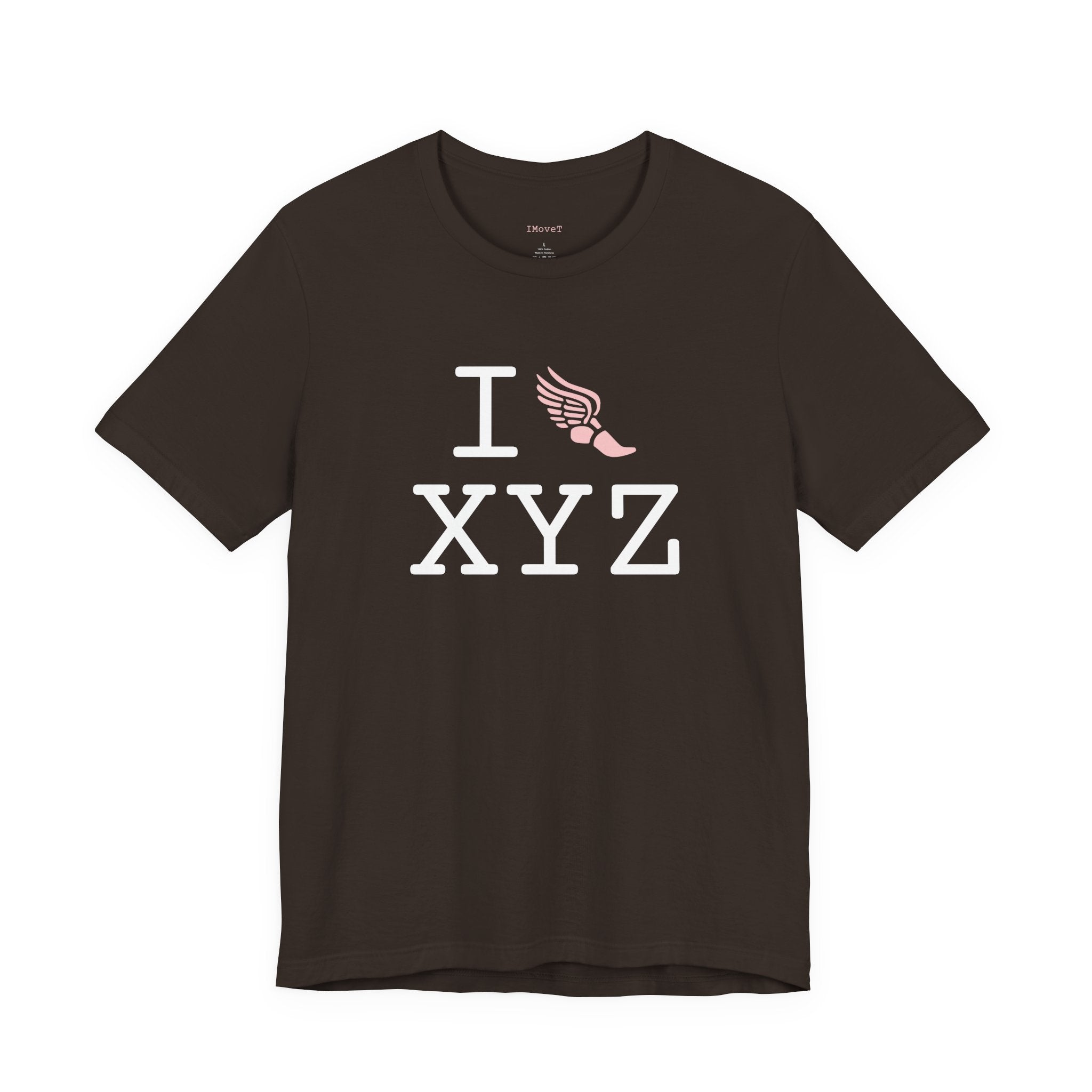 I Run ___ unisex T, pink logo